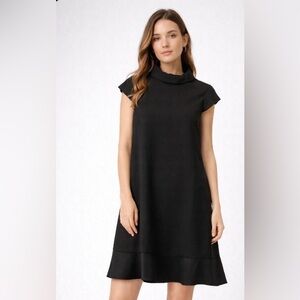 Zalora Collection Black Shift Dress XS Minimal Mock Neck Office Chic